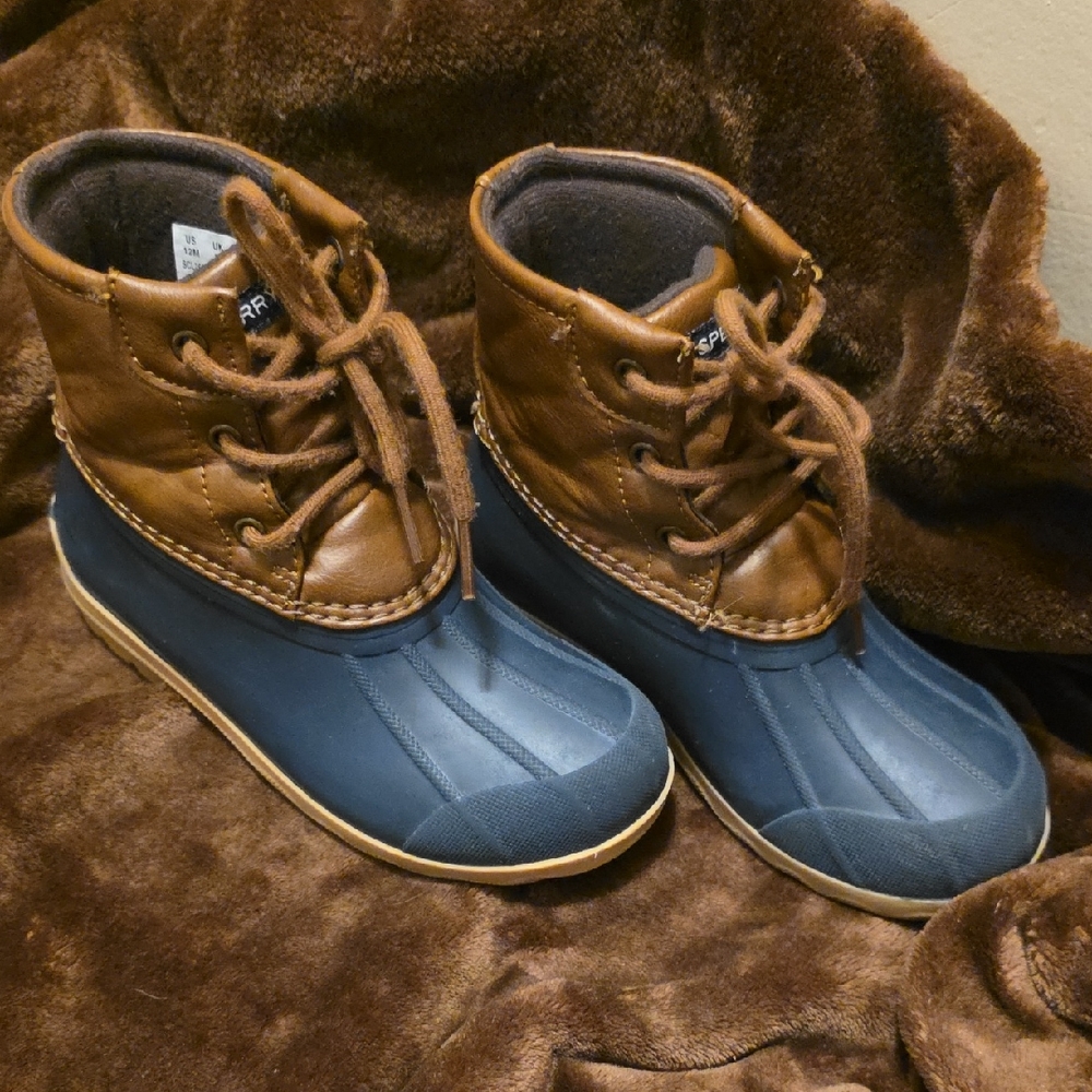 Childrens Brown and Blue Sperry Boots